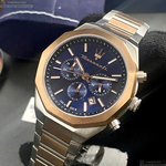 [星晴錶業]MASERATI手錶,46mm,R8873642002寶藍色錶面玫瑰金錶殼金銀相間精鋼錶帶款, , large