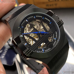 [星晴錶業]MASERATI手錶,42mm,R8821108009黑色錶面黑錶殼深黑色真皮皮革錶帶款