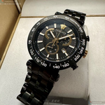 [星晴錶業]VERSACE手錶,46mm,VS11833黑色錶面黑錶殼深黑色精鋼錶帶款, , large