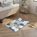 【Monster】 rubber anne 10-Second Ultra-Absorb Soft Diatomaceous Earth Mat – Hexagon Tile Series (60x40cm) – Blue Porcelain Tile, , large