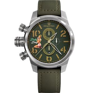 elegantsis JF48QS機頭藝術-女郎計時手錶-綠/48mm ELJF48QS-OG03LC