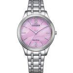 CITIZEN 星辰 光動能大三針時尚女錶 送禮-銀x粉紅/34mm EM0411-71X, , large