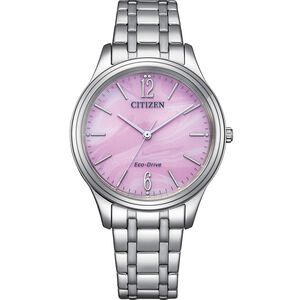 CITIZEN 星辰 光動能大三針時尚女錶 送禮-銀x粉紅/34mm EM0411-71X