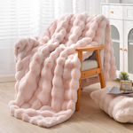 【Betrise】Pink | Prague imitation rabbit plush fur blanket (large size 180x210cm), , large