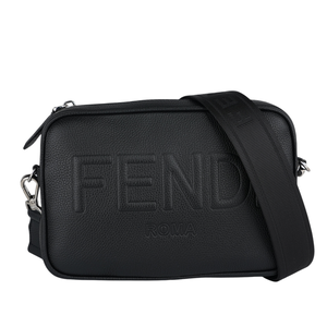 FENDI Roma 縫線標誌紋理皮革相機包/斜背包/黑色
