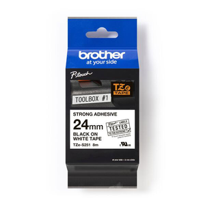 【 BROTHER】兄弟牌  白底黑字 24mmx8M 超黏性護貝標籤帶/ 包 TZe-S251
