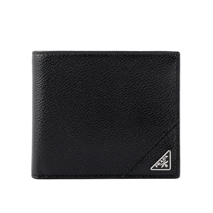 PRADA 三角牌Logo粒紋牛皮對開8卡短夾/黑色