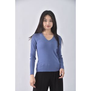 (S) 23区 Vingt trois arrondissements質感羊毛V領藍色長袖上衣二手衣