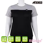 KINGO-大尺碼-女款 吸排 拼接 圓領T恤-黑-414625, , large