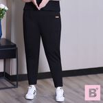 大尺碼-顯瘦-高腰-鬆緊-休閒褲-黑-0104045, , large
