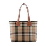 BURBERRY London 經典格紋棉質帆布小型托特包/石楠木棕/黑色, , large