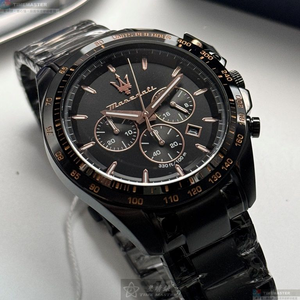 [星晴錶業]MASERATI手錶,46mm,R8873612048黑色錶面黑錶殼深黑色精鋼錶帶款