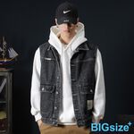 大尺碼-帥氣 刷色 牛仔背心-黑刷白-0207006, , large