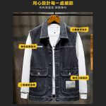 大尺碼-帥氣 刷色 牛仔背心-黑刷白-0207006, , large