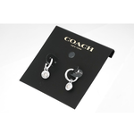 COACH 水鑽圓形吊墜馬蹄形針式耳環/銀色, , large