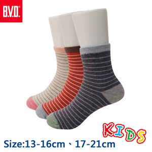 【BVD】自在條紋3/4童襪<磚紅,13-16cm>B261 短襪 襪子