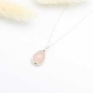 【Angel & Me】水滴 粉晶 (大) Rose Quartz s925 純銀 項鍊 禮物