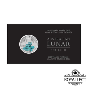 Sydney Money Expo Australian Lunar Series III 2025 Year of the Snake 1/4oz Silver Coin in Card Perthmint