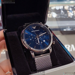 [星晴錶業]ARMANI手錶,44mm,AR00056寶藍色錶面黑錶殼鐵灰色米蘭錶帶款, , large