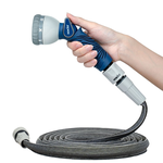 【HOKAS】15米伸縮水管搭配8段水槍套組(水槍+水管,掛勾) 澆花洗車清潔適用 7.6米, , large