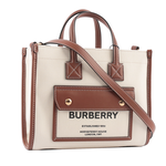 BURBERRY Freya 棉質帆布拼皮革迷你二用托特包/自然色/棕褐色, , large