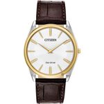 CITIZEN 星辰 Eco-Drive 光動能紳士薄型手錶-金圈x咖啡/38mm AR3074-03A, , large