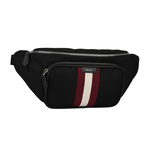 BALLY Code 經典紅白條紋尼龍腰包/黑色, , large