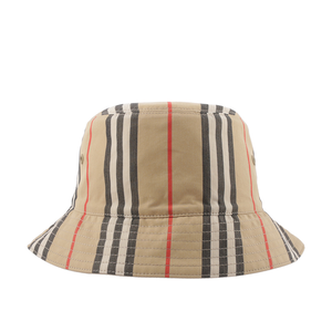 BURBERRY M號 經典條紋棉質雙面可用漁夫帽/米色