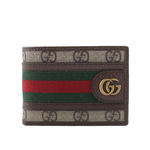 GUCCI Ophidia GG 塗層帆布綠紅迷你對開4卡短夾/米色/烏木色, , large