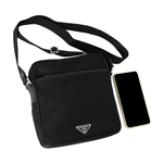 PRADA 刺繡及三角牌Logo 雙面可用尼龍斜背包/黑色, , large
