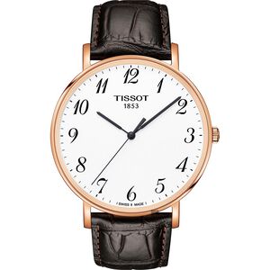TISSOT 天梭 Everytime 經典雋永石英手錶-銀x玫塊金框/42mm  T1096103603200