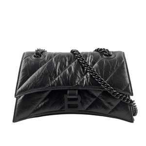 BALENCIAGA CRUSH 黑釦壓紋縫線小牛皮二用包/黑色