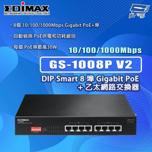 昌運監視器 EDIMAX 訊舟 PRO GS-1008P V2 超高速 8埠 Gigabit PoE+乙太網路交換器,  昌運監視器 EDIMAX 訊舟 PRO GS-1008P V2 超高速 8埠 Gigabit PoE+乙太網路交換器