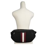 BALLY Code 經典紅白條紋尼龍腰包/黑色, , large
