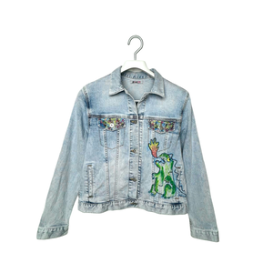 Hand Painted Fire Dinosaur Denim Jacket