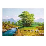 【御畫房】溪邊牧牛 國家一級畫師手繪油畫60×90cm(VF-07), , large