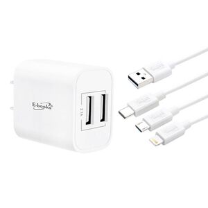 E-BOOKS B66 雙孔USB快速充電器 + 贈三合一充電線 支援多設備同時充電