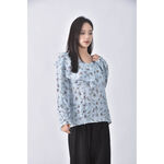 (L) eyescream碎花翻領藍色長袖上衣二手衣, , large