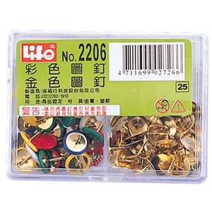 【徠福】圖釘 豪華型 (/組 (彩色35支入、金色35支入) NO.2206)