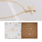 COACH 水鑽鑲飾星星造型項鍊+耳環組/金色, , large