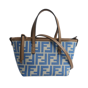 FENDI Roll FF Logo 緹花布迷你手提/斜背二用包/淺藍色
