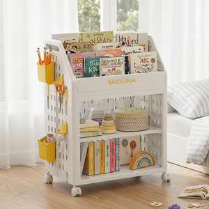 【AOTTO】洞洞板兒童雙層附輪書本收納架(AS-604)