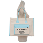 BURBERRY Freya 棉質帆布中款托特包/自然色/天藍色, , large