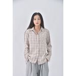 (L) uniqlo棉質純棉格紋杏色長袖上衣二手衣, , large