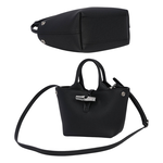 LONGCHAMP Roseau XS 竹節釦牛皮手提/斜背迷你二用包/黑色, , large