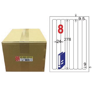 【龍德】LONGDER 三用電腦標籤 A4 8格 圓角 24*278mm 可再貼 1000張/箱 LD-866-WR-B(適用雷射、噴墨、影印)