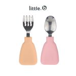 【美國 little.b】316不鏽鋼 小寶石湯叉組II-小甜心(橘+粉) 湯匙 叉子 學習餐具 手握訓練 兒童餐具, , large