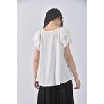 (S) couture brooch質感V領白色短袖上衣二手衣, , large