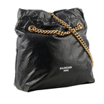 BALENCIAGA CRUSH 金鍊小牛皮小款肩背/斜背托特包/黑色, , large