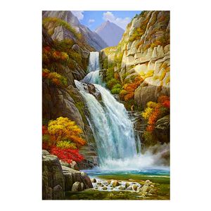 【御畫房】高山飛瀑 國家一級畫師手繪油畫60×90cm(VF-106)